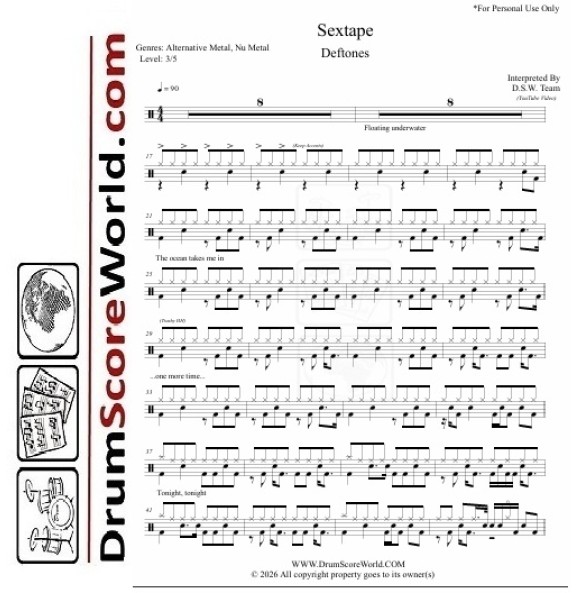 Deftones - Sextape - Drum Sheet + Play-Along Track